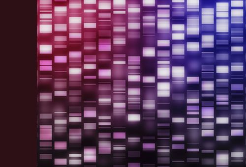Pink and purple DNA strands on black background