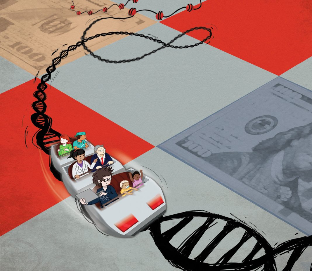 Car drives on gameboard DNA tracks