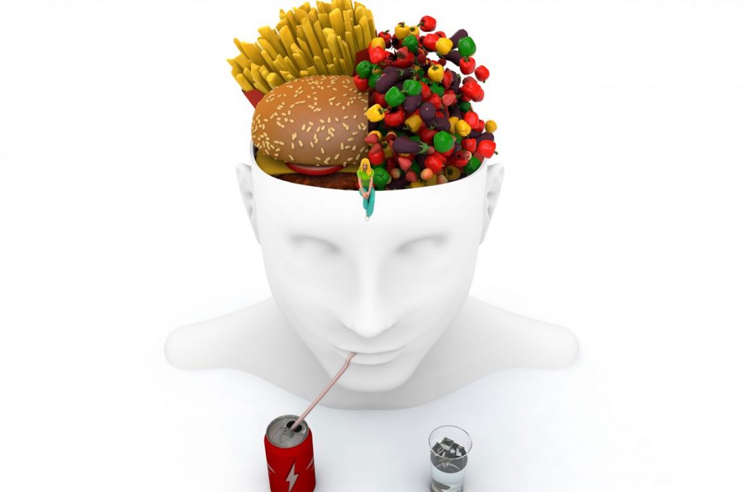 Brain, healthy eating or unhealthy eating.