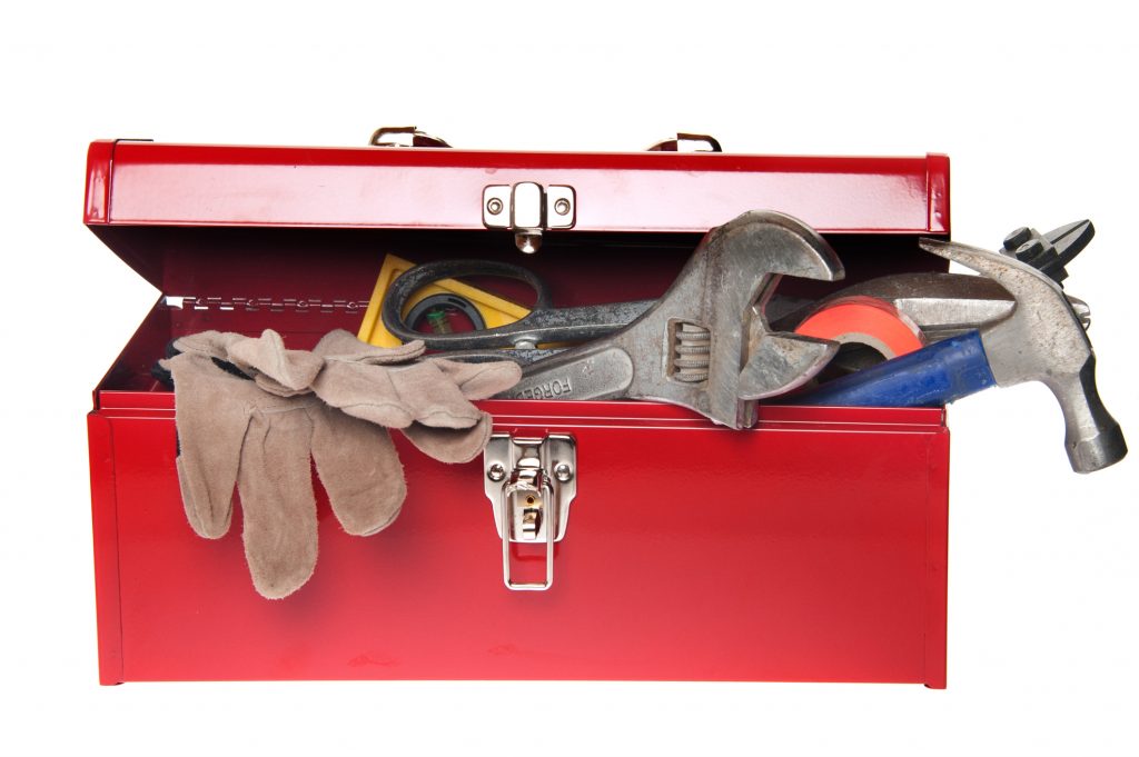 Red Tool Box with Variety of Tools