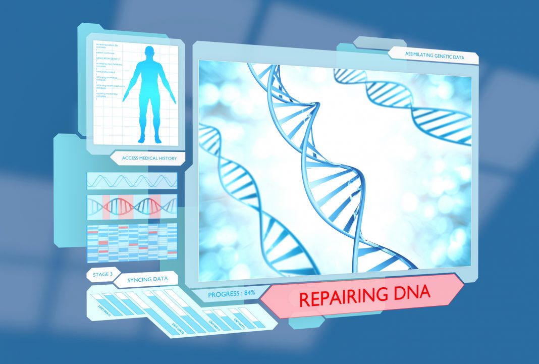 Science concept of DNA repair via new advanced medical technology