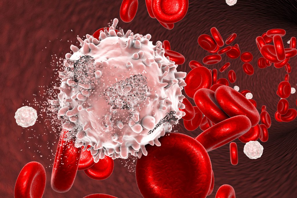 Destruction of leukaemia blood cell, illustration