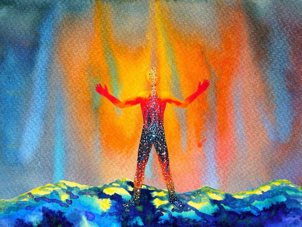 human and spirit powerful energy connect to the universe power abstract art watercolor painting illustration design hand drawn