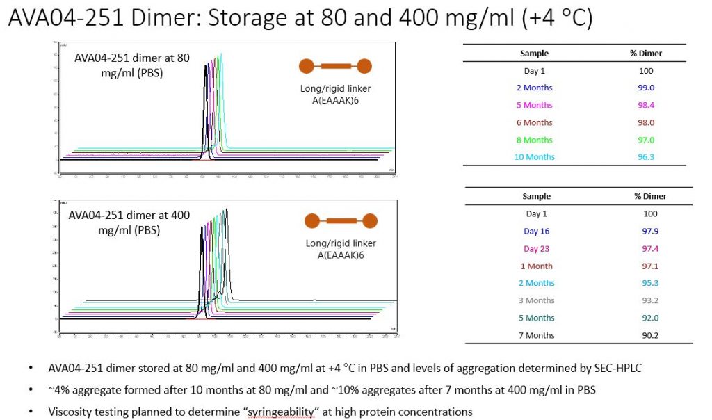 AVA04-251 Dimer: Storage at 80 and 400 mg/ml (+4 C)