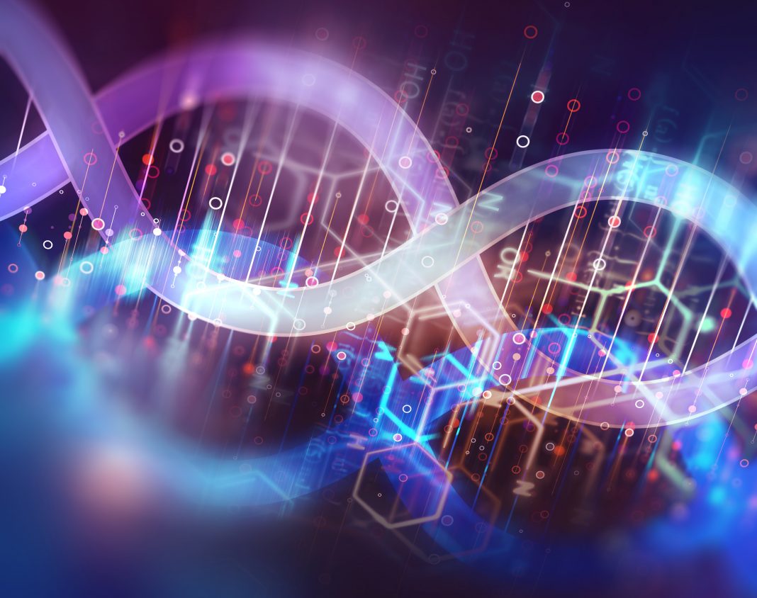 dna molecules on abstract technology background