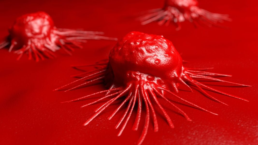 Cancer cell. Red color.
