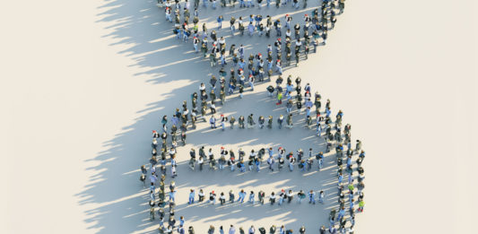 DNA shape made out of people