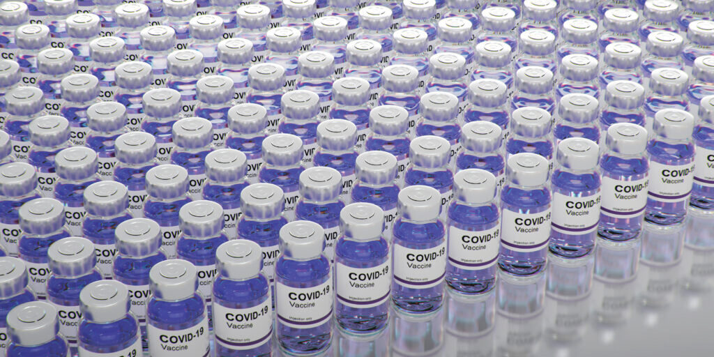 irus Covid -19 vaccine bottle. SARS-CoV-2. Vaccine batch 3d rendering. 4k