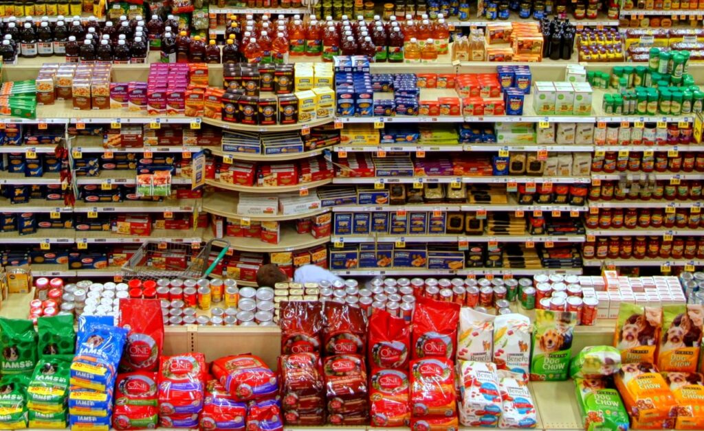 Food on a shelf in supermarket