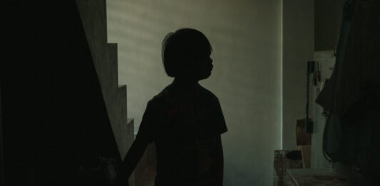 Silhouette Boy Standing By Stairs At Home