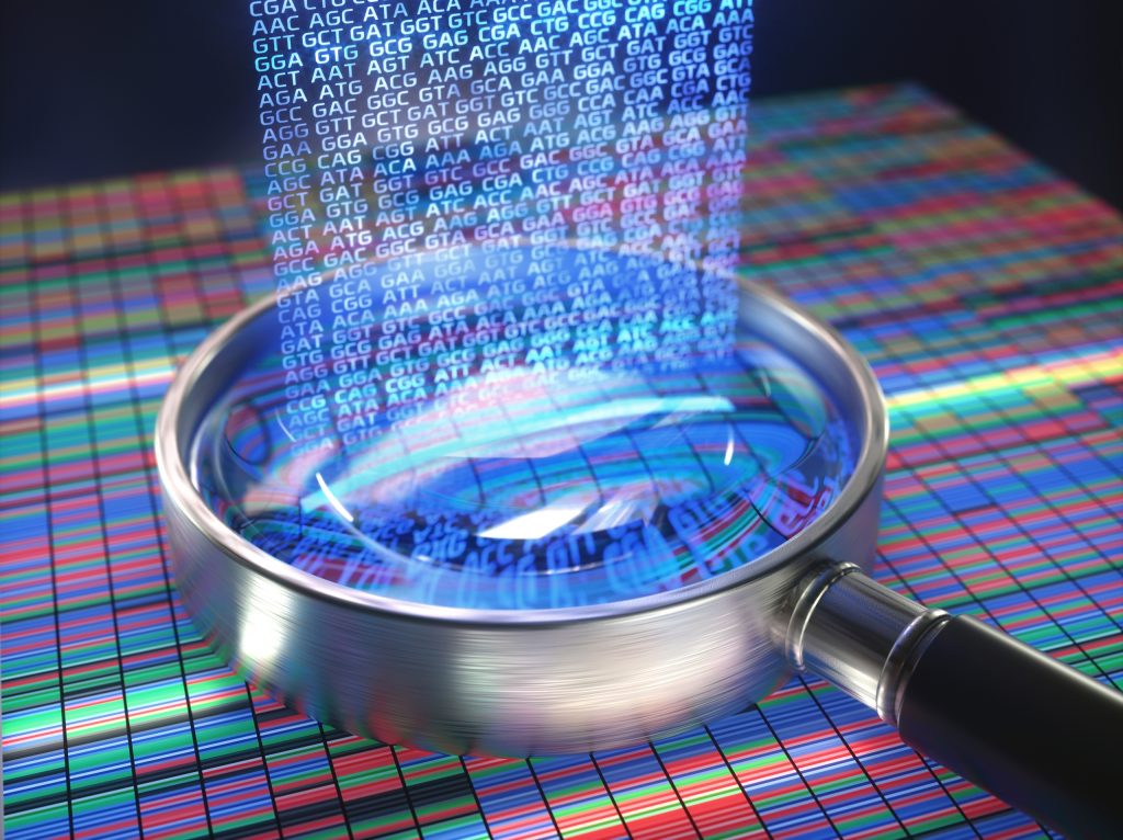 DNA sequencing and magnifying glass