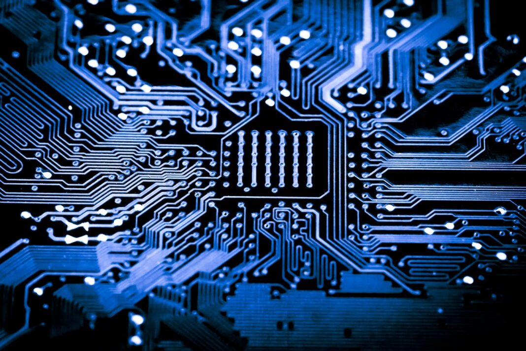 Close up of Electronic Circuits in Technology on   Mainboard background (Main board,cpu motherboard,logic board,system board or mobo)