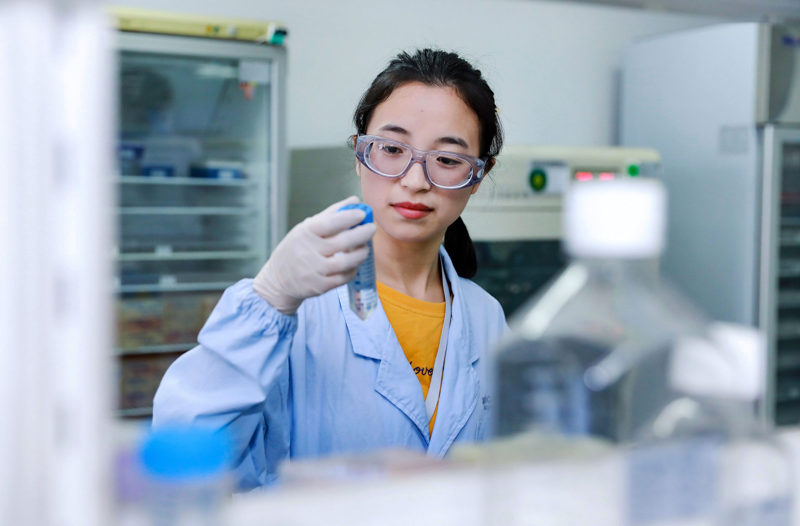Woman Checking label in lab