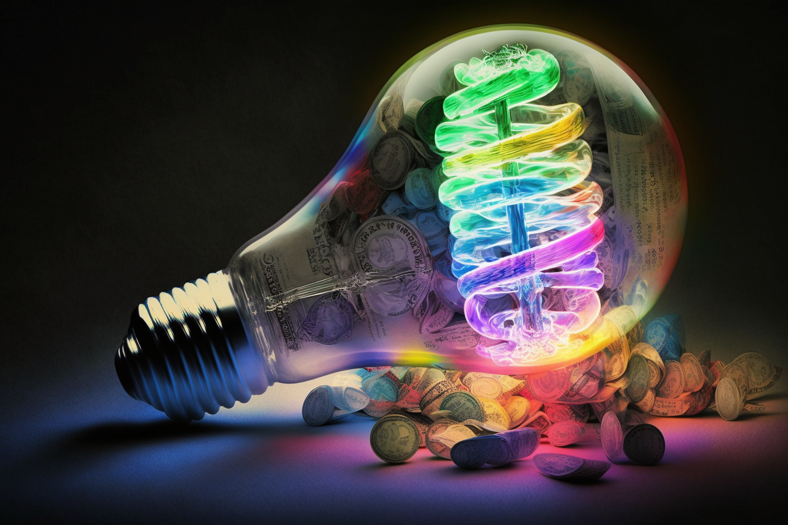 one234_light_bulb_emanating_money_digital_art_colorful_a7355b11-5f2c-4e8e-a1c7-1a1348d71ca1 venture capitalism money ideas