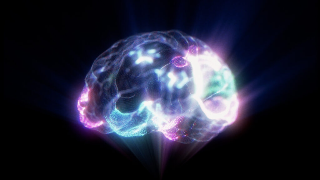Human Brain Activity Hologram on Black Background