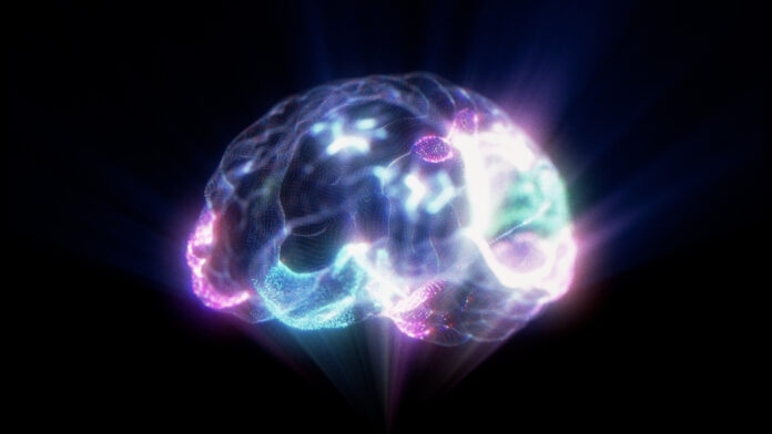Human Brain Activity Hologram on Black Background