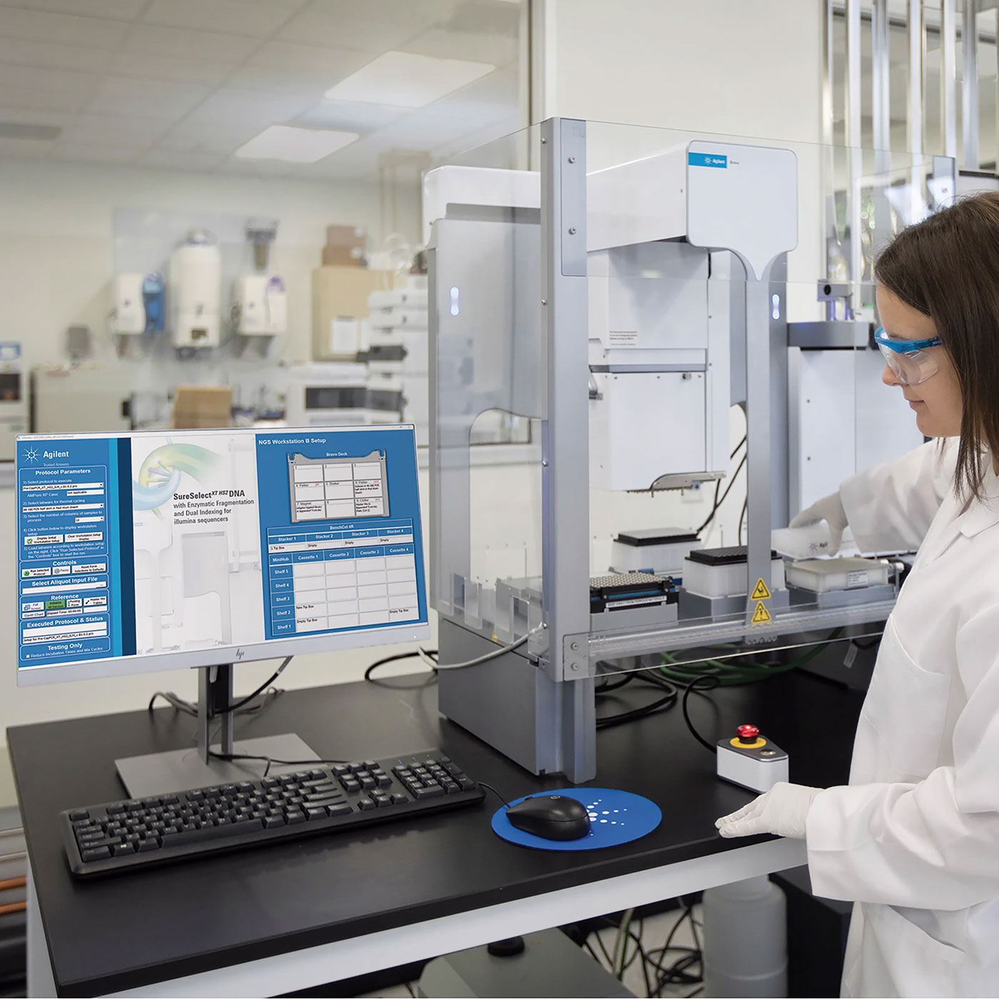 Agilent's Bravo NGS with female lab scientist