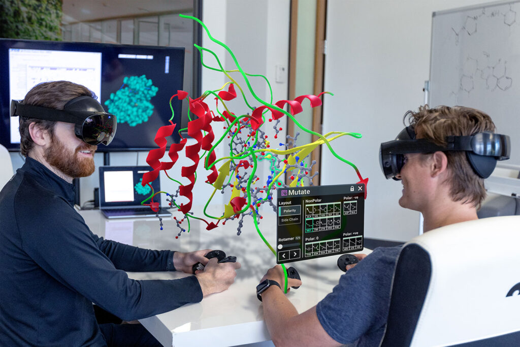 Two people using Nanome's virtual and augmented reality software