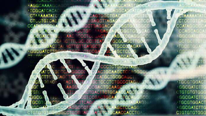 Biotechnology bioinformatics concept of DNA and protein