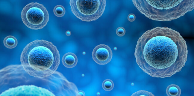 group of human cells in a blue background