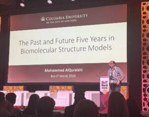The image shows Mohammed AlQuraishi, PhD Assistant Professor, Systems Biology Columbia University, one of the keynote speakers at the recent Bio-IT World Conference