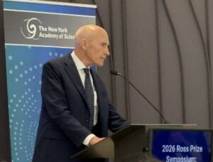 Carl June, MD, director of the Center for Cellular Immunotherapies and the Parker Institute for Cancer Immunotherapy at University of Pennsylvania, giving his lecture at the 13th annual Ross Prize Awards [Uduak Thomas]