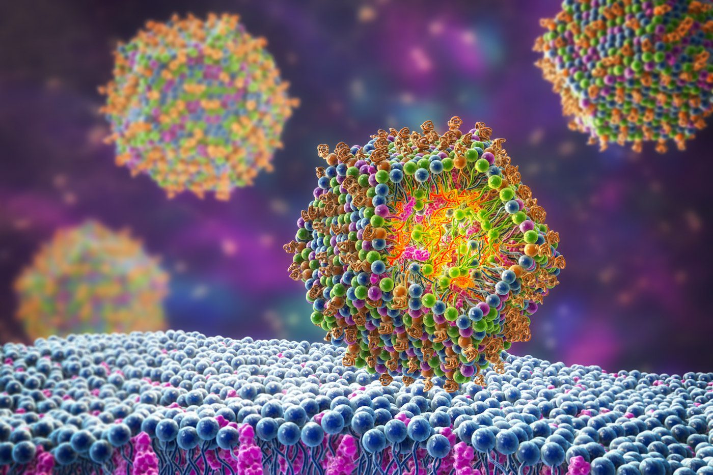 Antiviral siRNA lipid nanoparticle, illustration Antiviral siRNA lipid nanoparticle