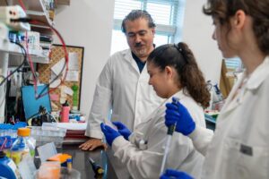 Dr. Ozgur Sahin and postdoctoral fellows Drs. Burge Ulukan and Ozge Saatci discovered an unexpected role for a protein called lysyl oxidase, or LOX, inside triple-negative breast cancer cells. [Medical University of South Carolina]