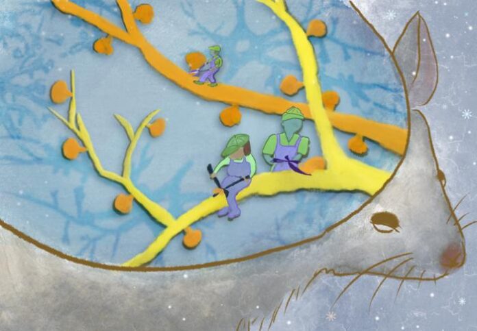 An illustration of the inner workings of a mouse brain during artificial hibernation. Workers prune the irrelevant dendritic spines from brain cells, leaving only the synapses necessary for long-term memory retention. [Luo-chu Yang]