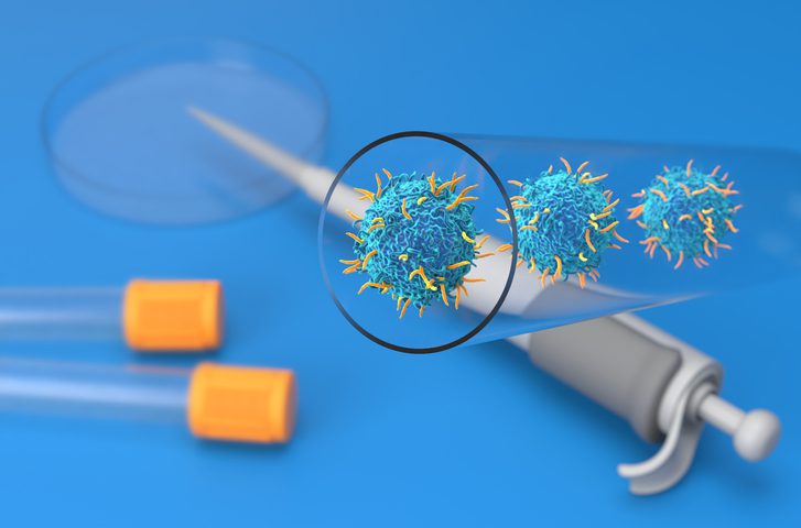 Conceptual illustration of chimeric antigen receptor (CAR) T cell therapy. CAR-T cells are a patient's own T cells, a form of white blood cell, that have been genetically modified to recognize and destroy certain cancer or autoimmune cells that might otherwise be tolerated by the immune system. [Nemes Laszlo/Science Photo Library/Getty Images]